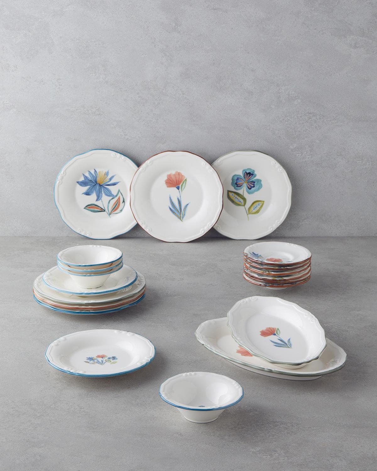 Jessica Porselen 20 Parça 6 Kişilik Kahvaltı Takımı Renkli