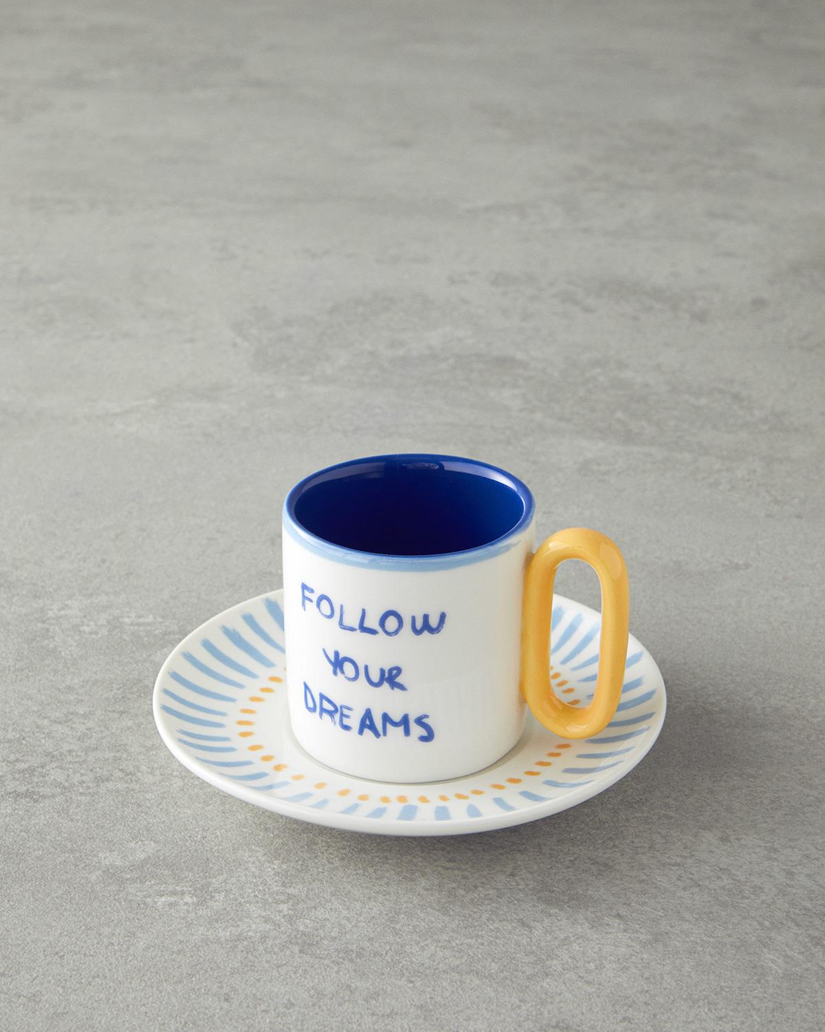 Jolly Waves New Bone China Kahve Fincan Takımı Sarı - Mavi