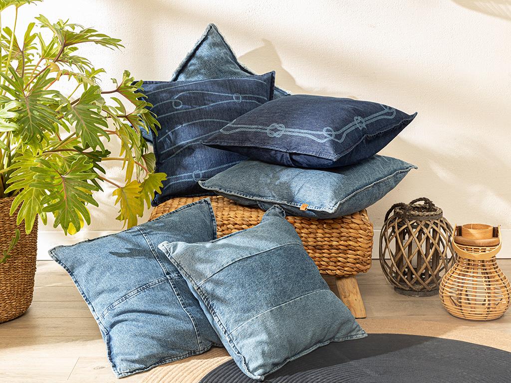 Knotted Denim Kırlent Kılıfı İndigo
