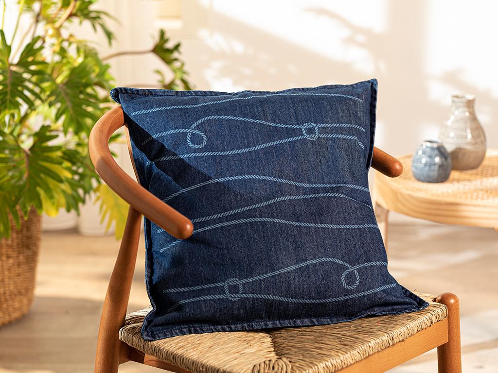Knotted Denim Kırlent Kılıfı İndigo