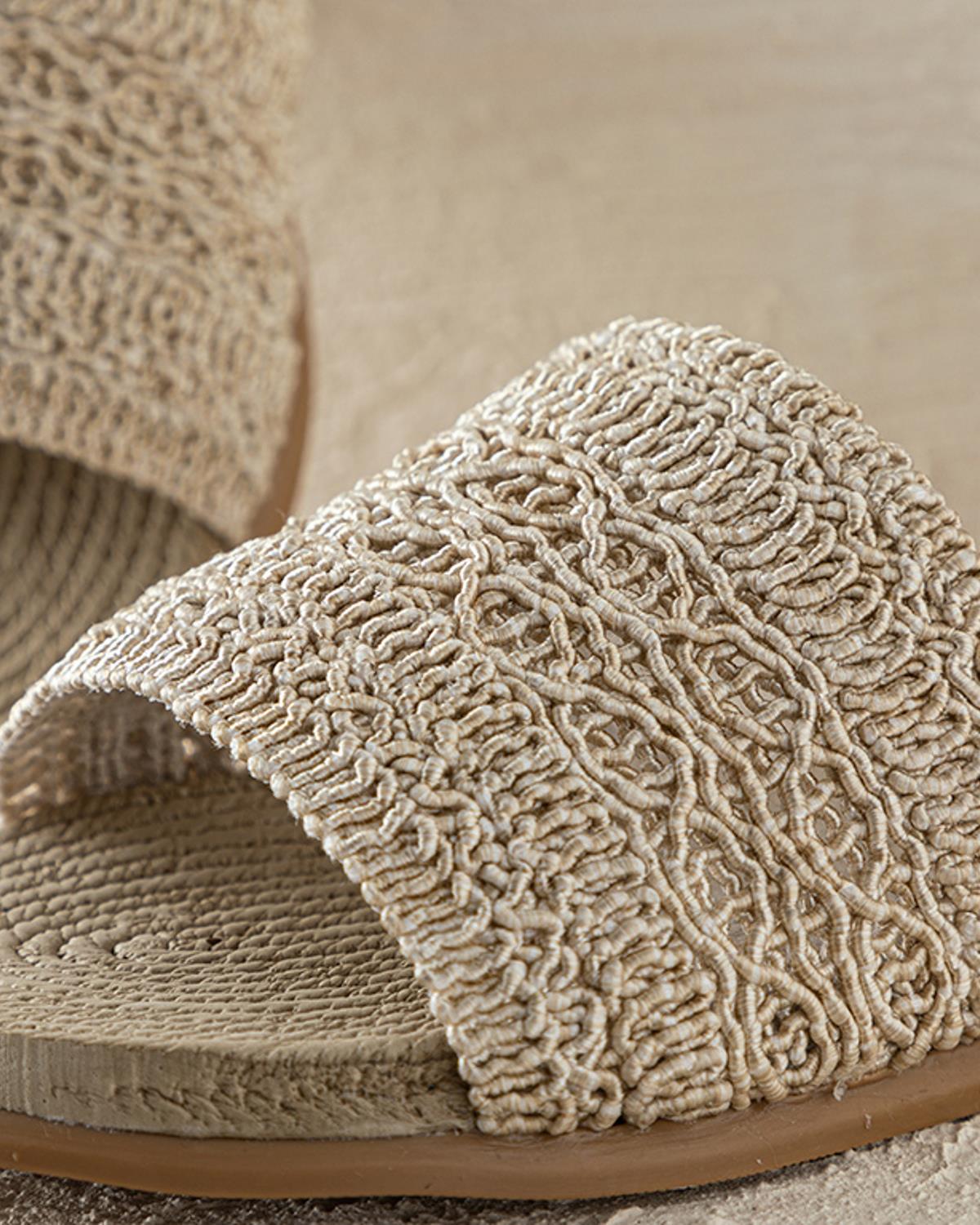 Lace Straw Kadın Sokak Terliği Bej