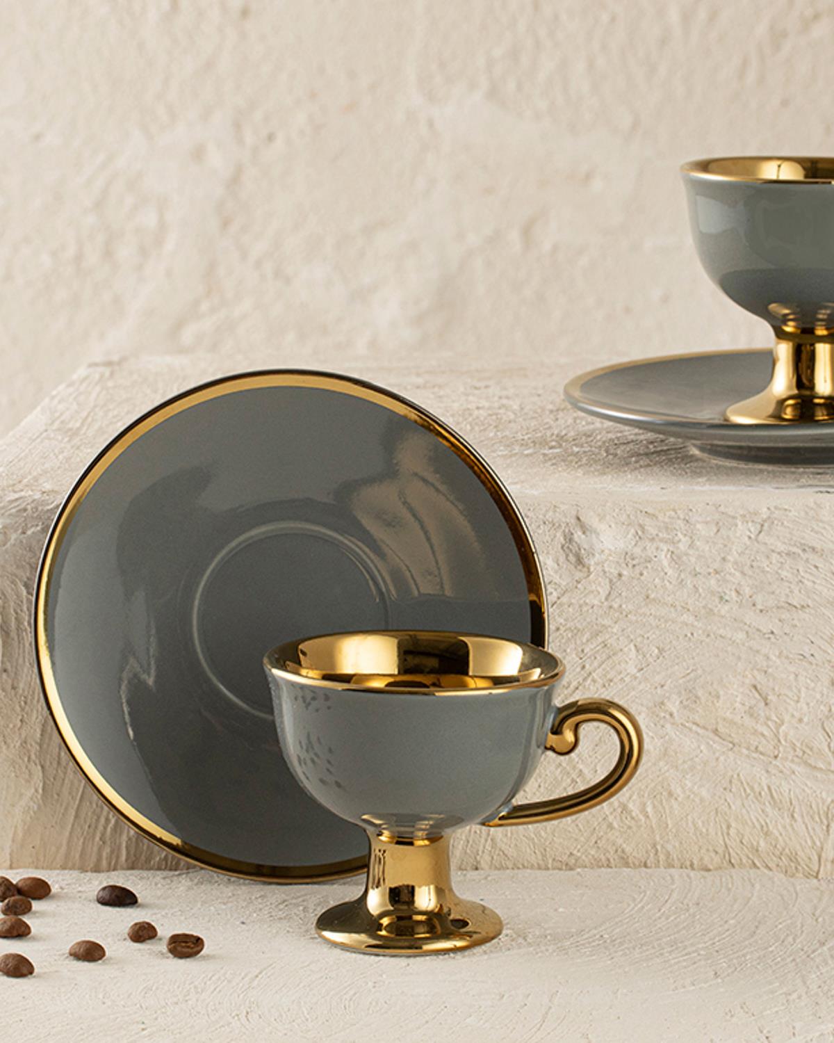Lalia New Bone China 4 Parça 2 Kişilik Kahve Fincan Takımı Gri