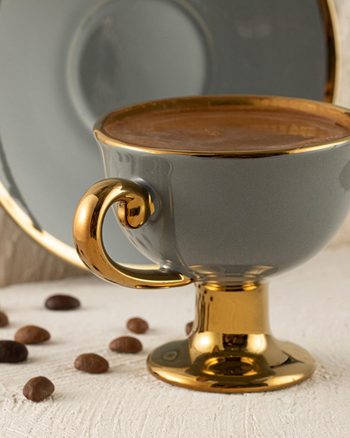 Lalia New Bone China 4 Parça 2 Kişilik Kahve Fincan Takımı Gri