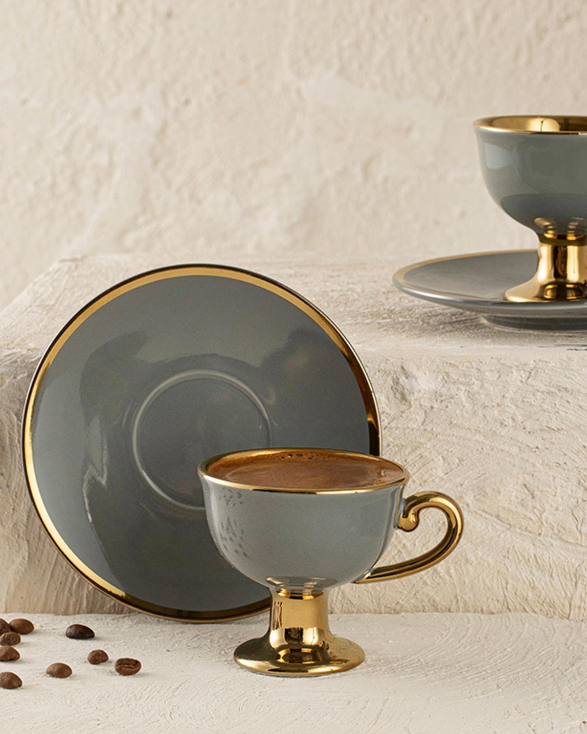 Lalia New Bone China 4 Parça 2 Kişilik Kahve Fincan Takımı Gri