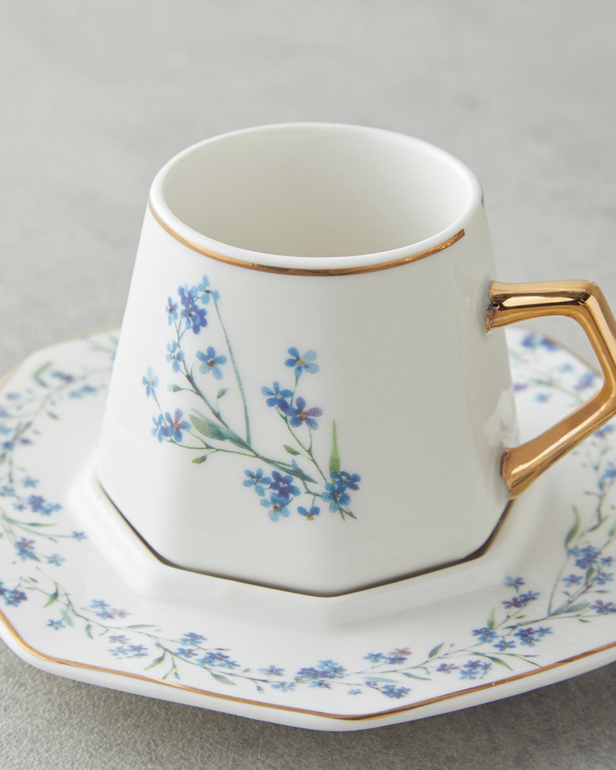 Lavendpetal New Bone China 12 Parça 6 Kişilik Kahve Fincan Takımı 80 ml Mavi