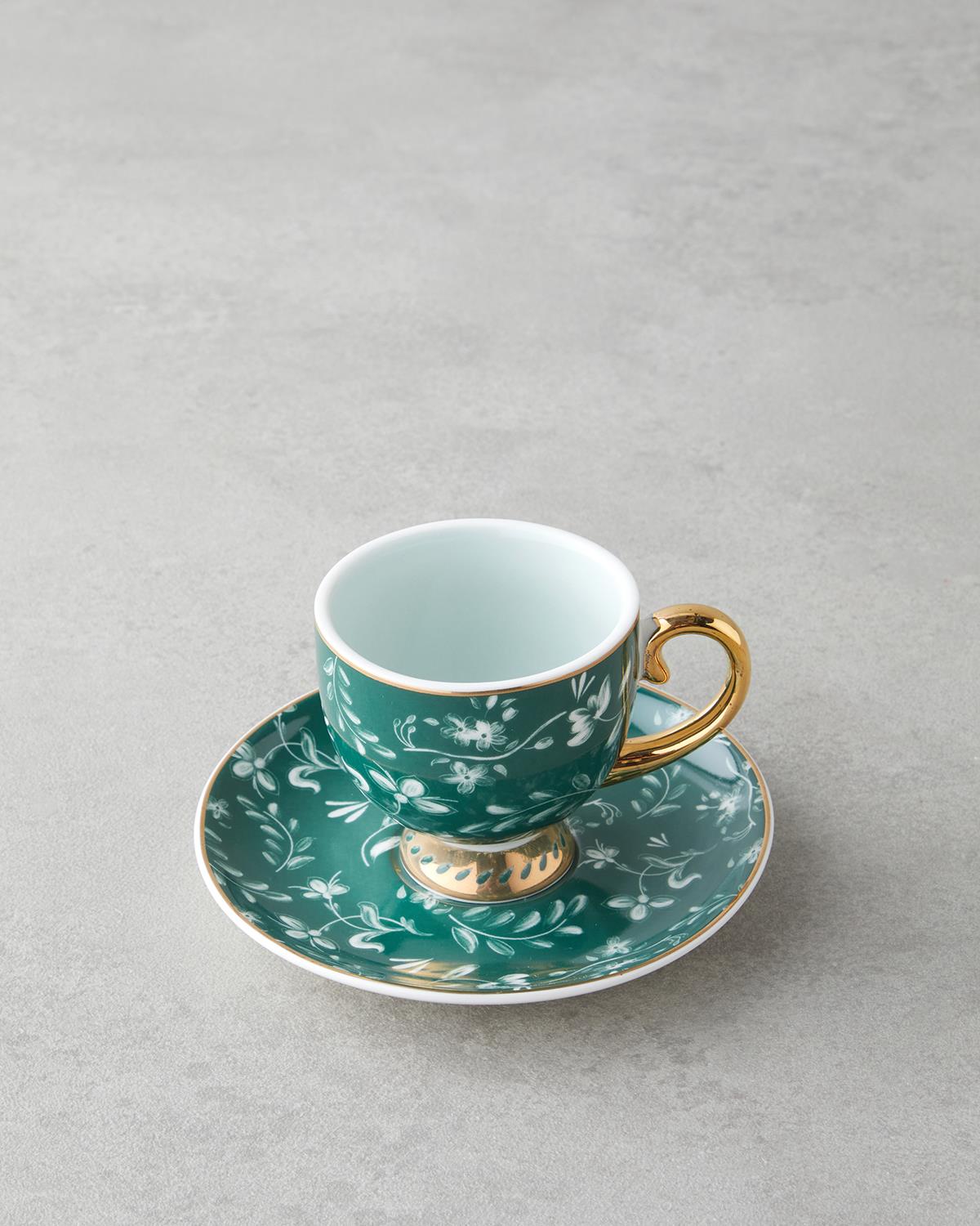 Leafscape New Bone China 4 Parça 2 Kişilik Kahve Fincan Takımı 100 ml Beyaz - Yeşil