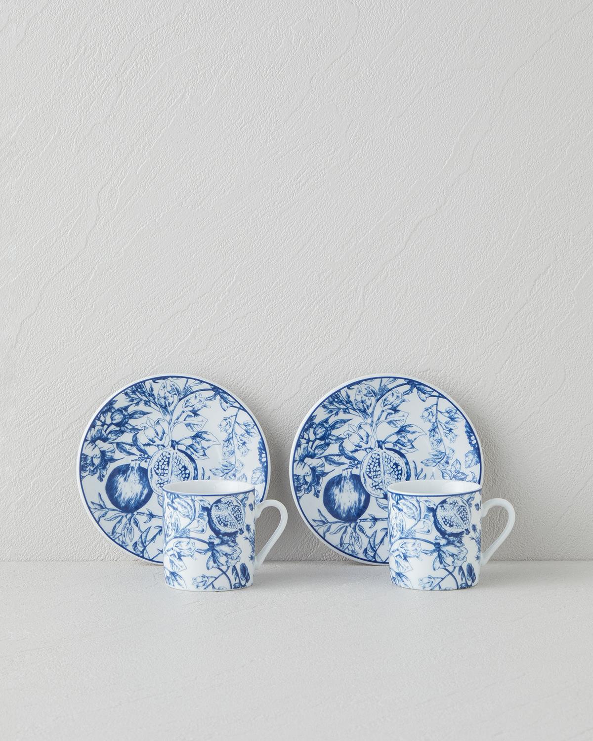 Liana Porselen 4 Parça 2 Kişilik Kahve Fincan Takımı 80 ml Lacivert-Beyaz