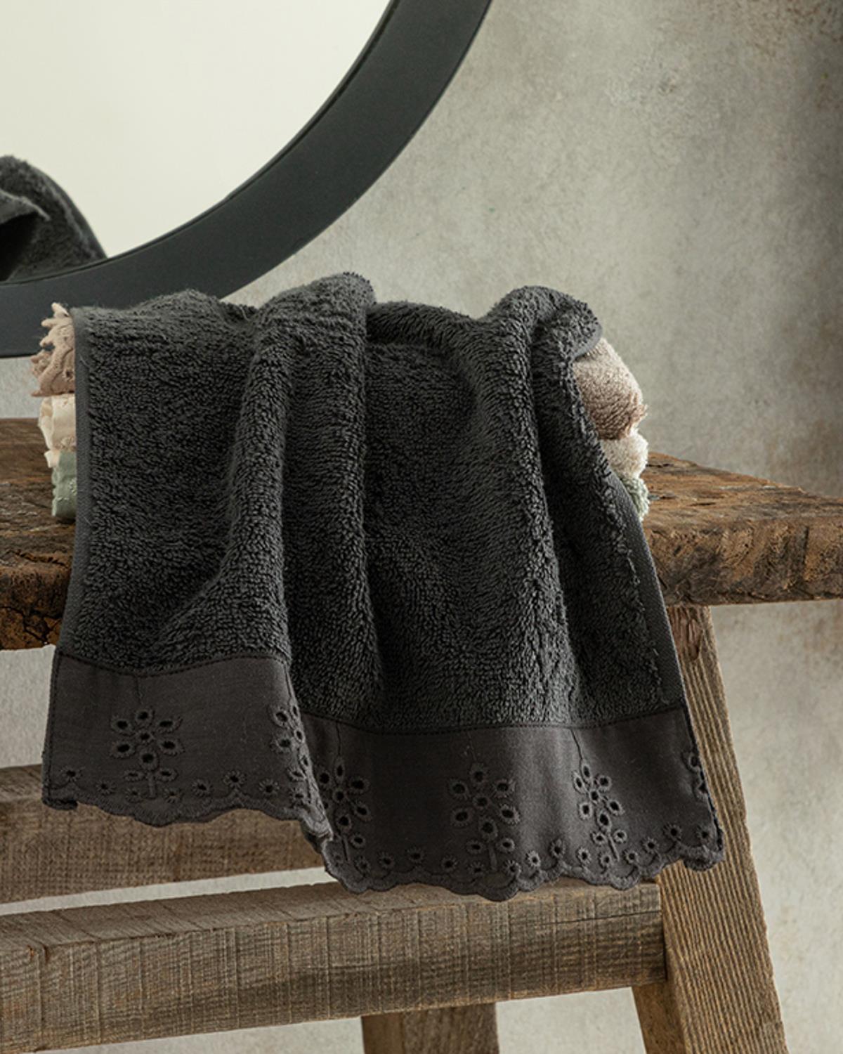 Lilian Pamuklu Brodeli El Havlusu Antrasit