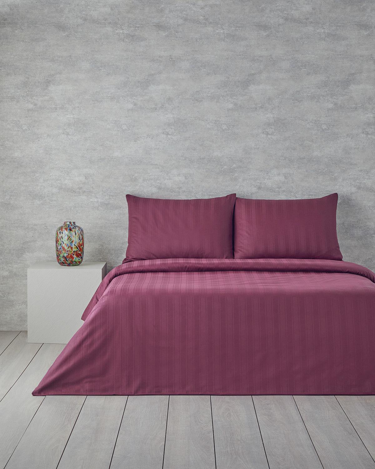 Lior Çizgili Pamuk Saten Çift Kişilik Nevresim Takımı 200x220 cm Koyu Mürdüm