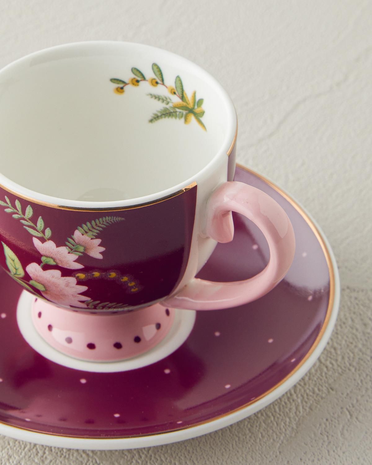 Loly New Bone China 4 Parça 2 Kişilik Kahve Fincan Takımı 100 ml Bordo