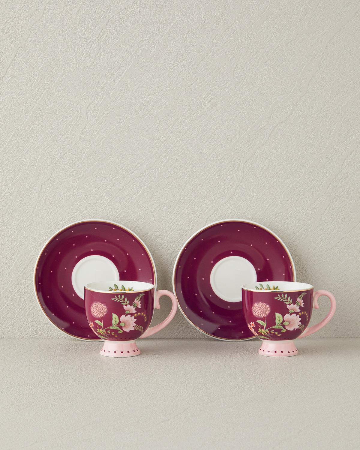 Loly New Bone China 4 Parça 2 Kişilik Kahve Fincan Takımı 100 ml Bordo