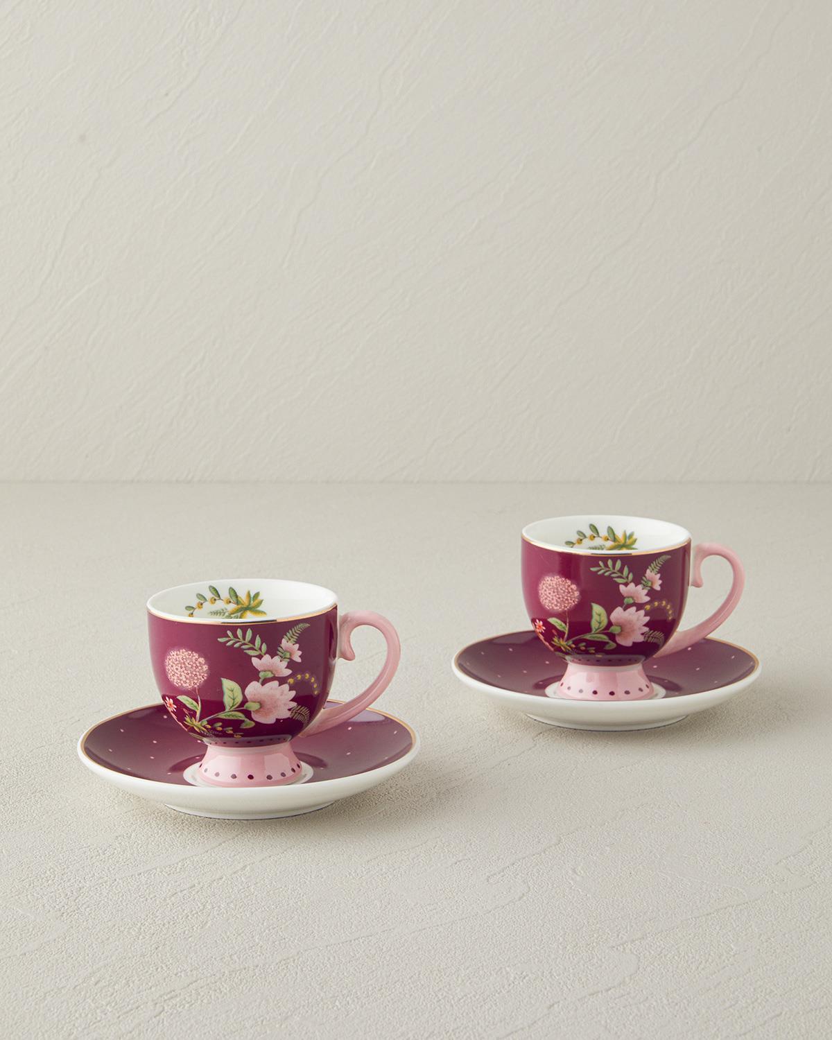 Loly New Bone China 4 Parça 2 Kişilik Kahve Fincan Takımı 100 ml Bordo