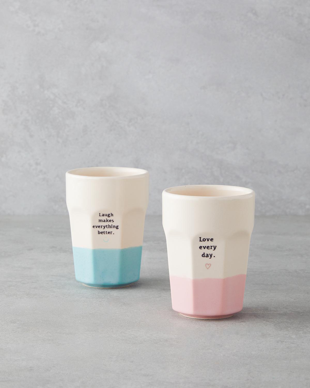Love Day Seramik 2'li Bardak 280 ml Pembe - Yeşil