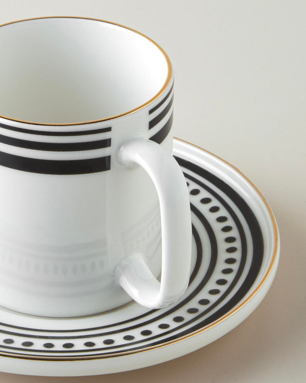 Luminous White Bone Porselen 4 Parça 2 Kişilik Çay Fincanı Takımı 180 ml Siyah-Beyaz-Gold