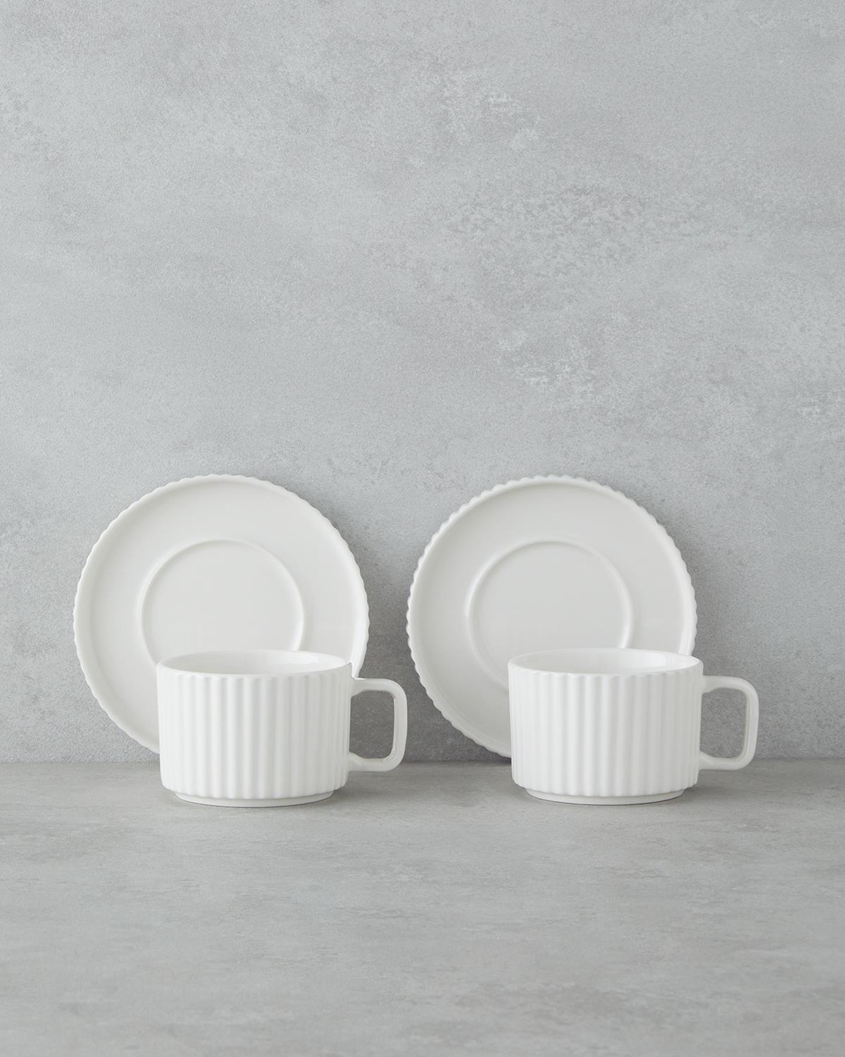 Lunara Porselen 4 Parça 2 Kişilik Çay Fincanı Takımı 220 ml Beyaz