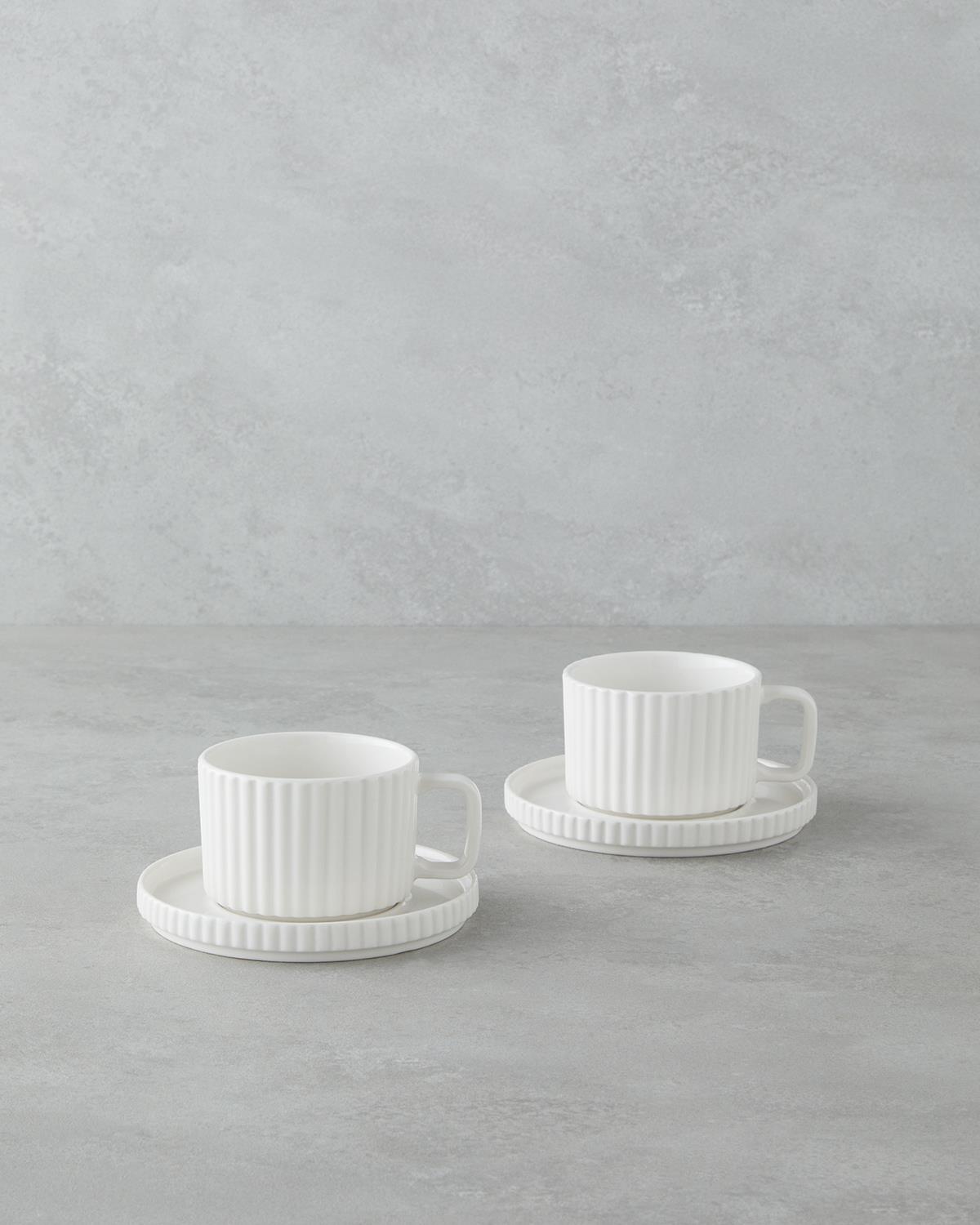 Lunara Porselen 4 Parça 2 Kişilik Çay Fincanı Takımı 220 ml Beyaz