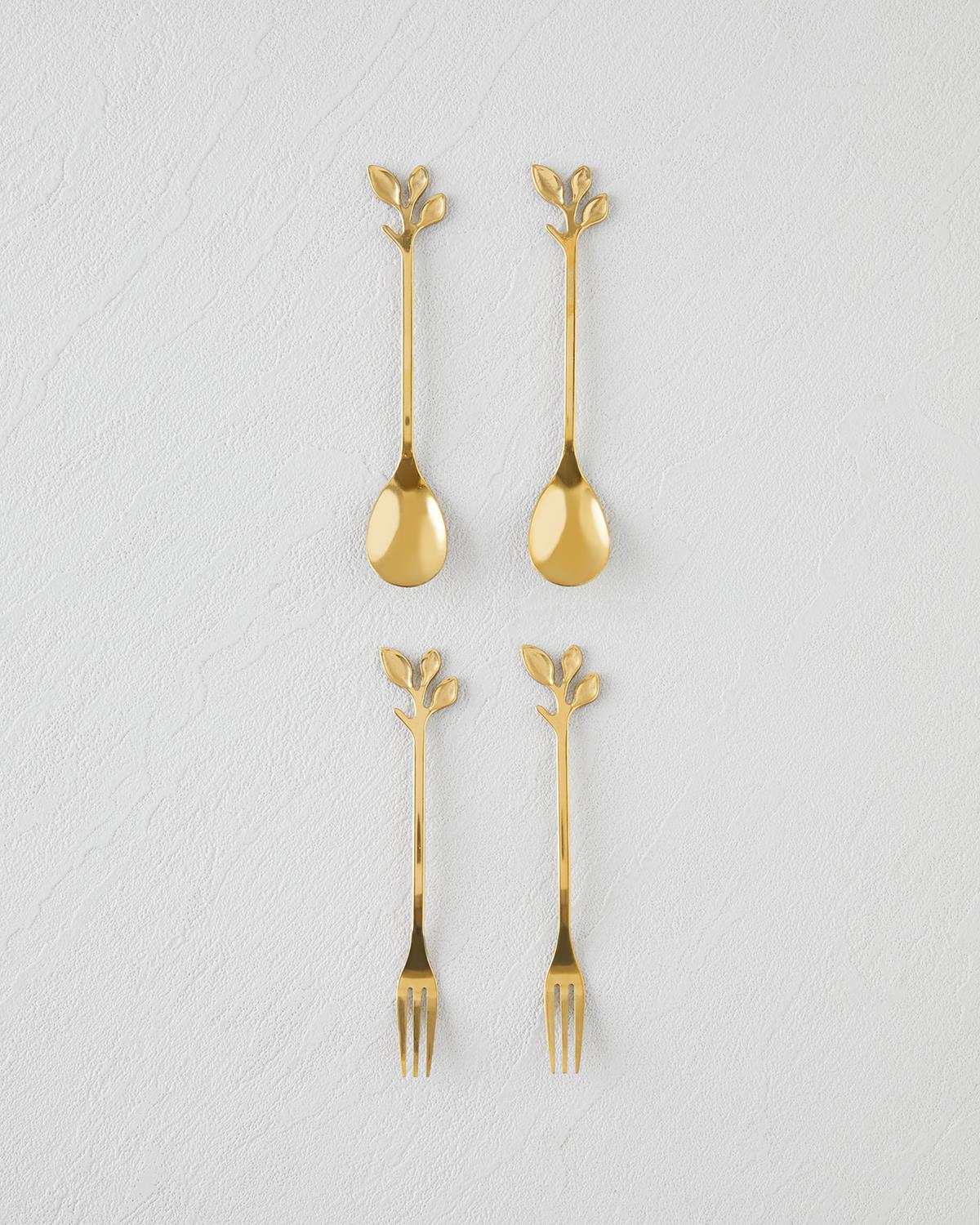 Lush Elegance Paslanmaz Çelik T.Çatal-Kaşık Set 4 Parça Gold