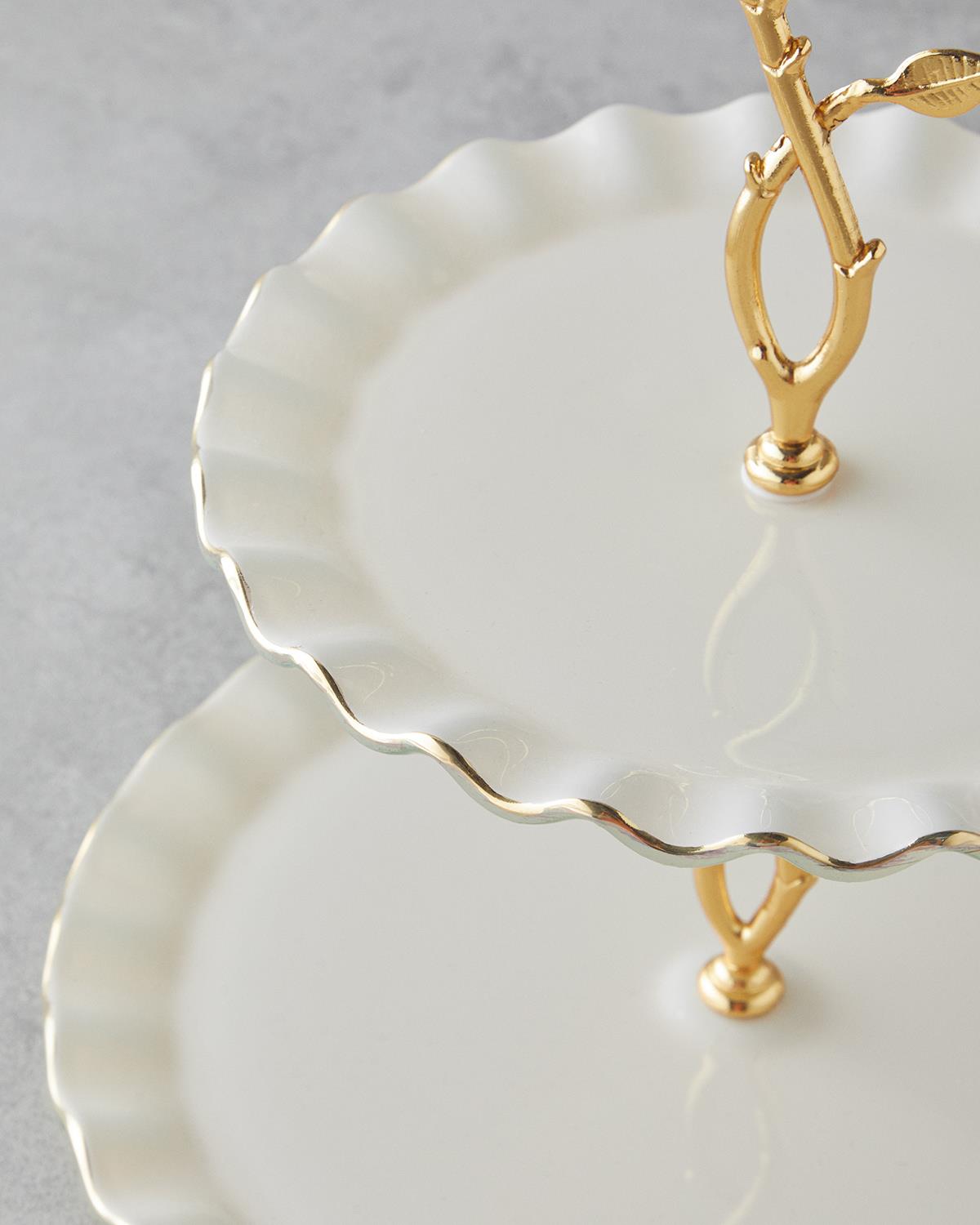 Lustre Cam Katlı Servis 20+26 cm Krem-Gold