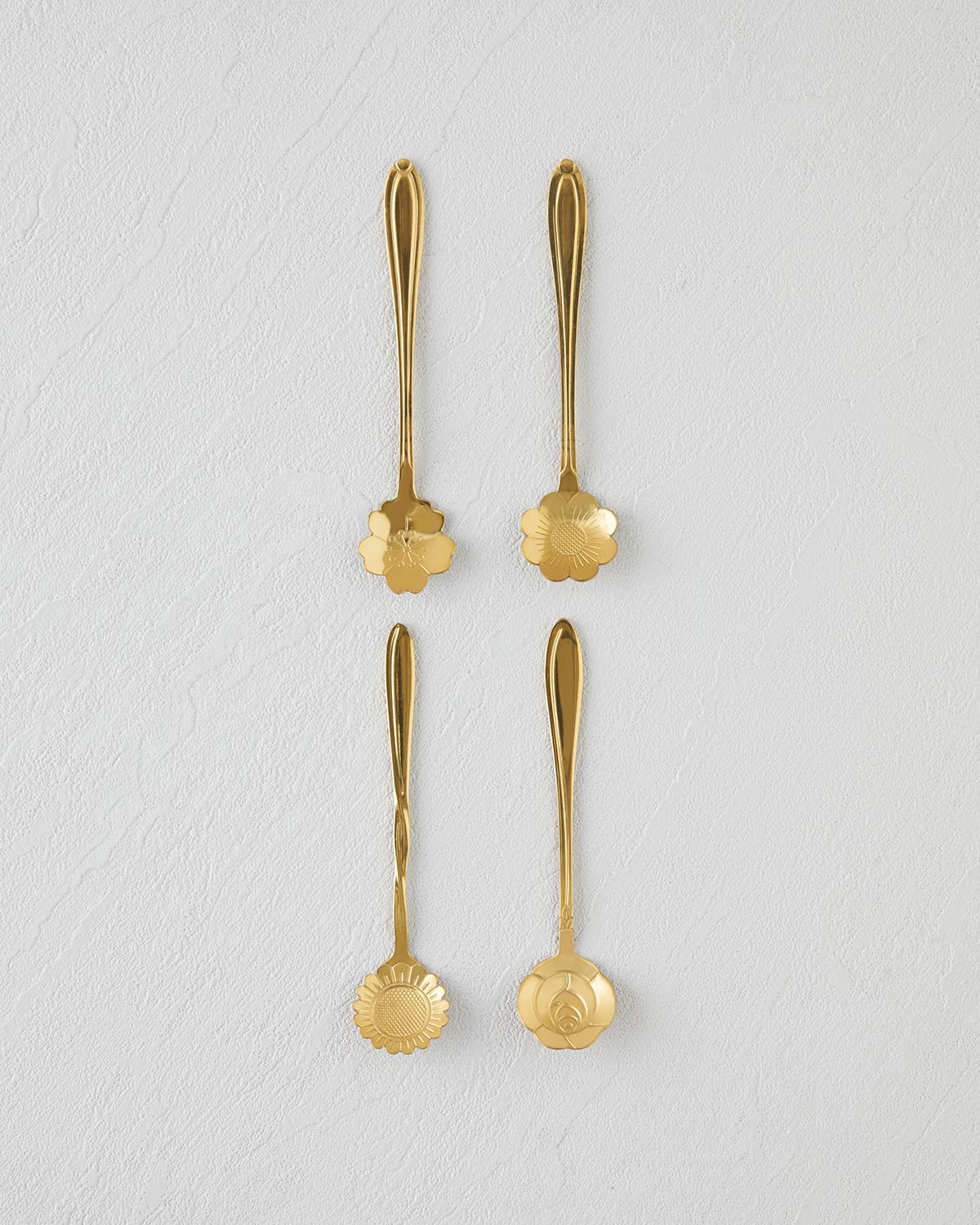 Luxe Flora Paslanmaz Çelik Tatlı Kaşığı 4 Parça Gold