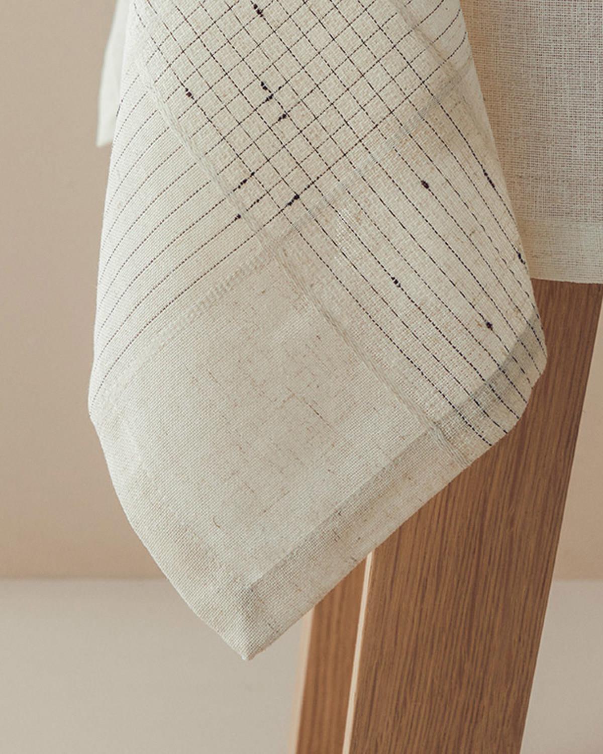 Luxe Keten Look Masa Örtüsü 150x220 cm Krem Siyah