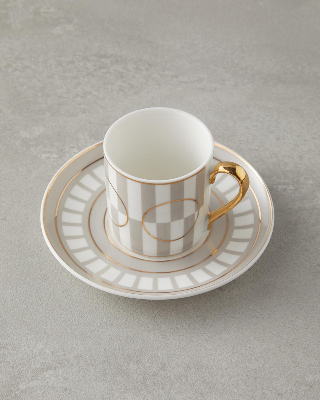 Luxe Line New Bone China 12 Parça 6 Kişilik Kahve Fincan Takımı 80 ml Beyaz-Gold