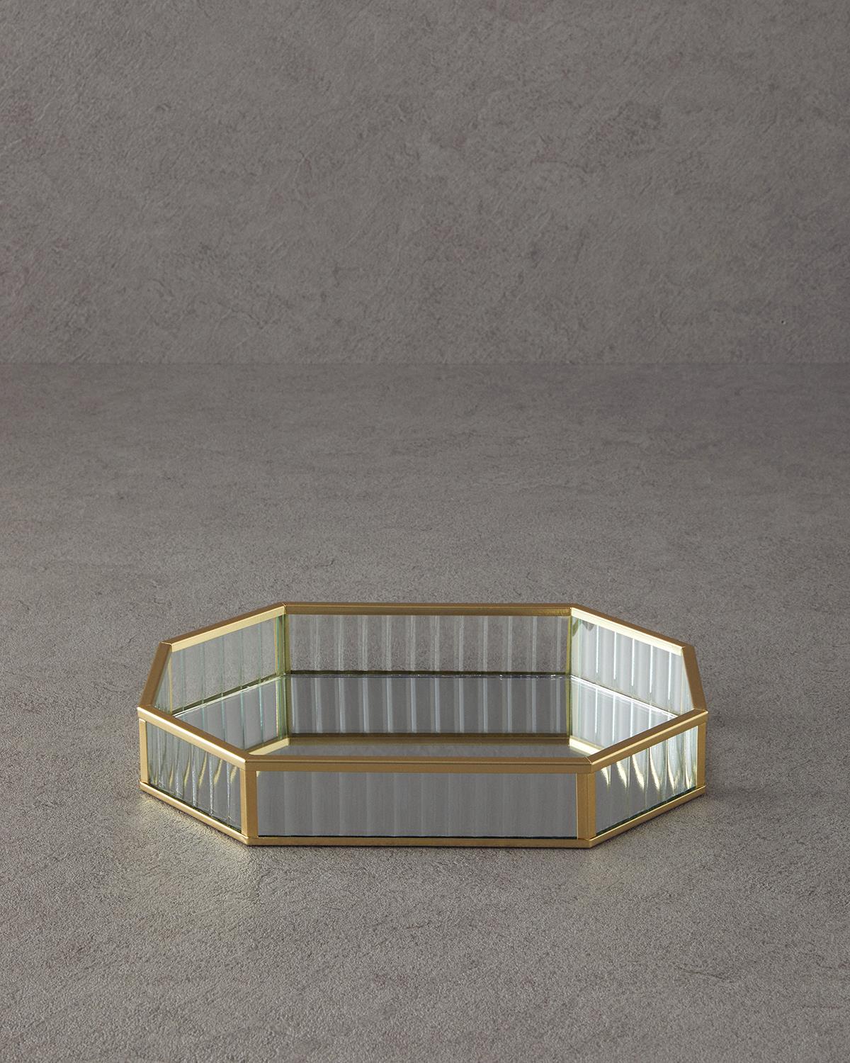 Luxury Cam Dekoratif Tepsi Gold