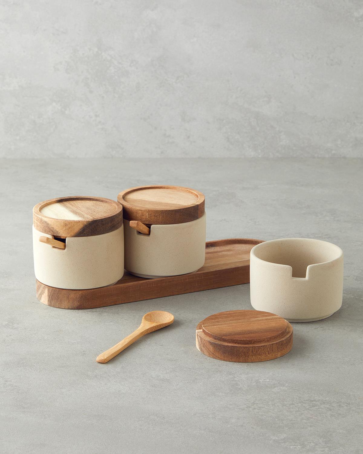 Mara Dolomite 3'lü Baharatlik 27x9 cm Bej