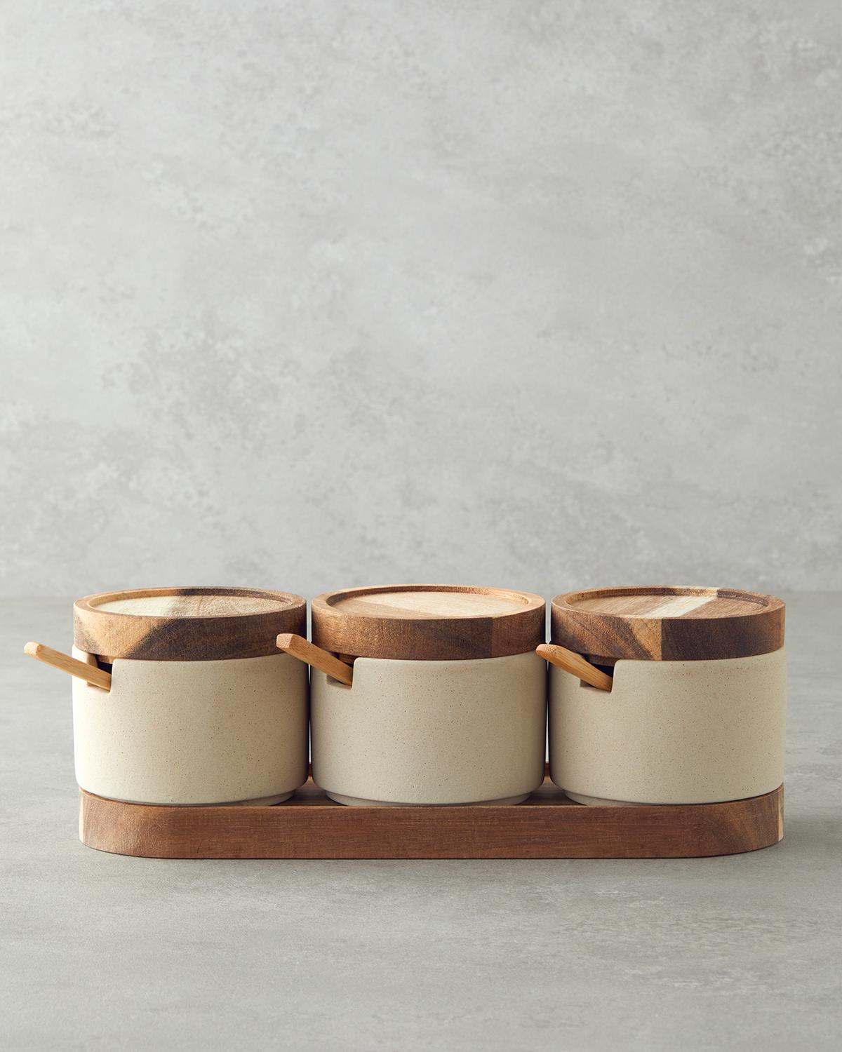 Mara Dolomite 3'lü Baharatlik 27x9 cm Bej