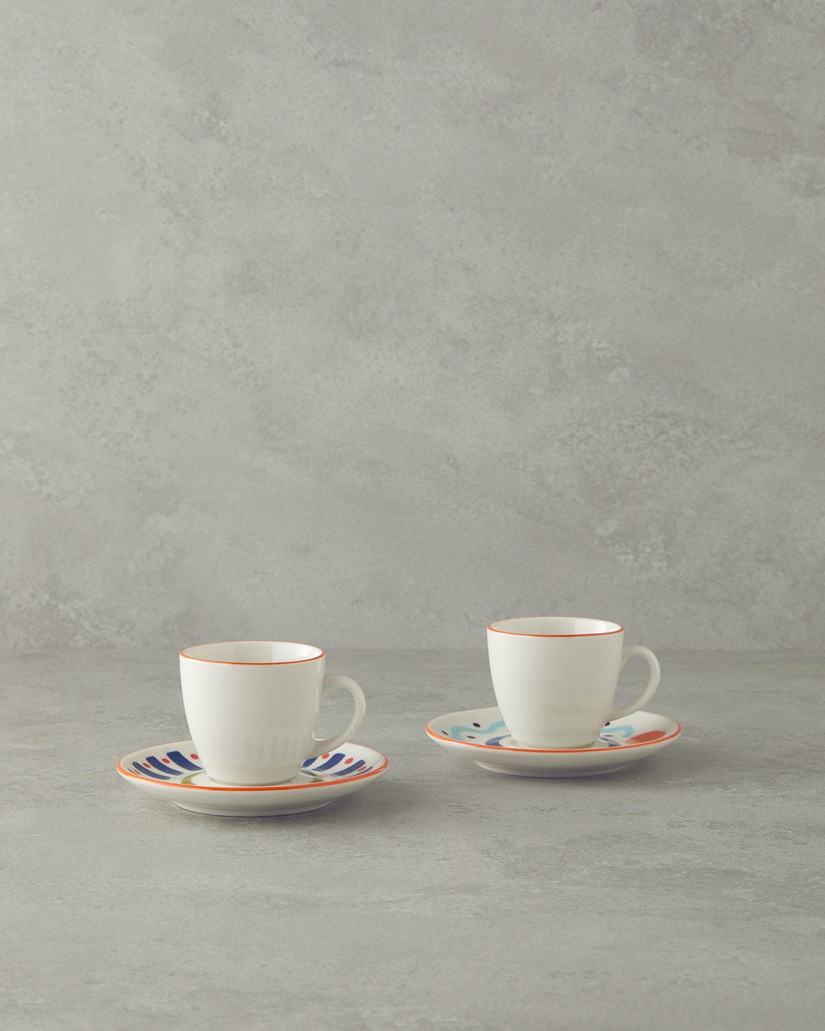 Mixed Lines Porselen Kahve Fincan Takımı Renkli