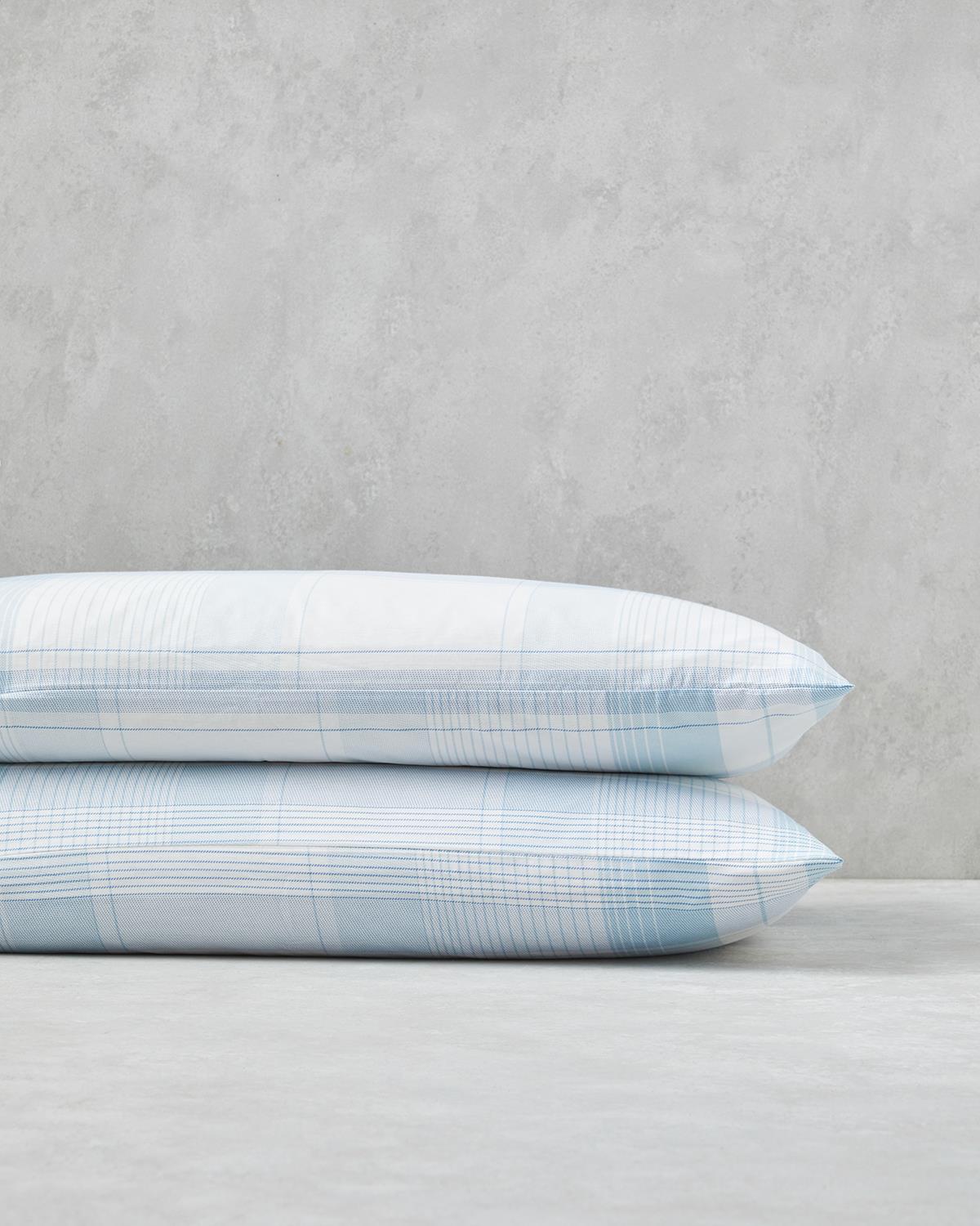 Modern Check Pamuklu 2'li Yastık Kılıfı 50x70 cm Mavi