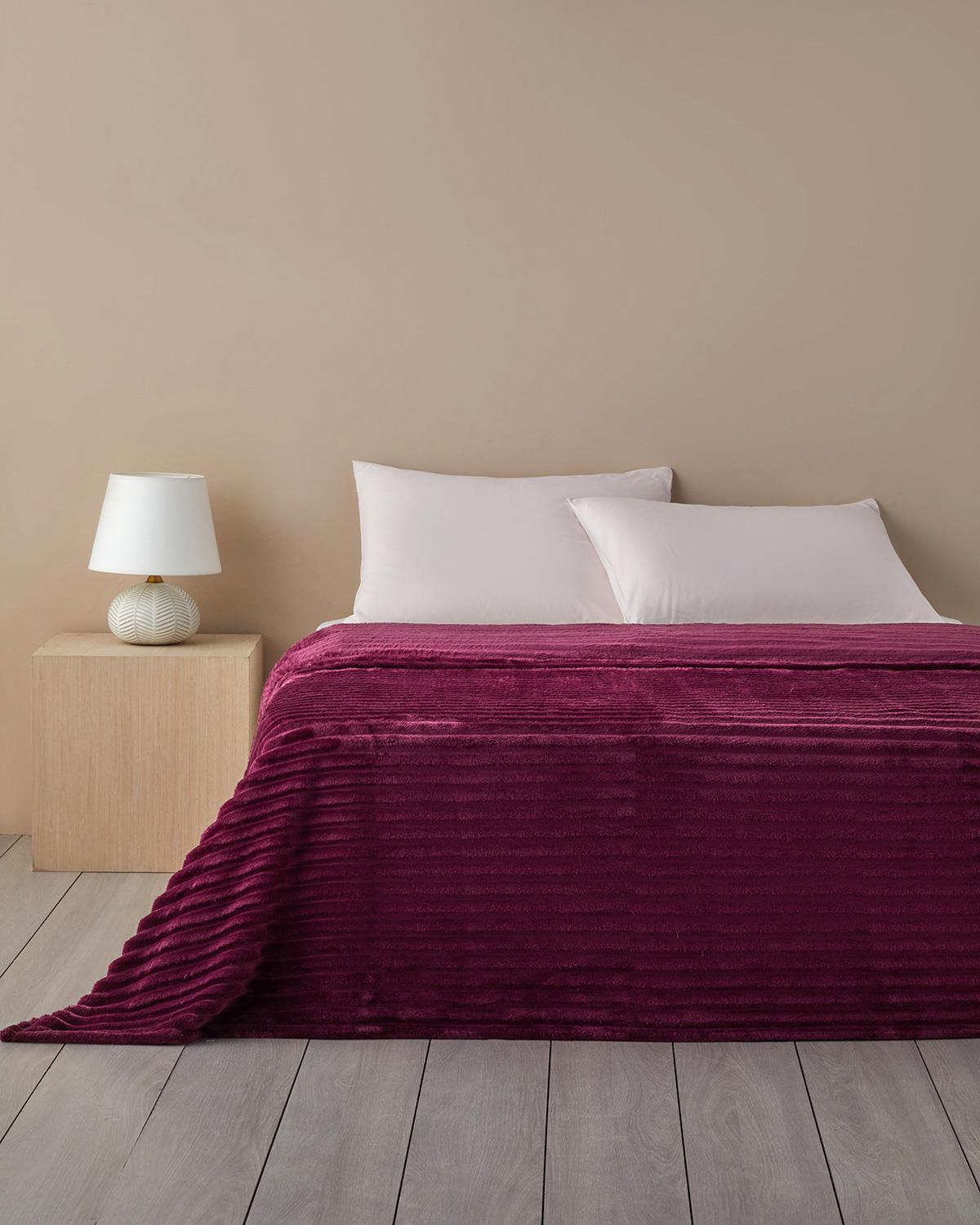Modern Line Çizgili Super Soft Çift Kişilik Battaniye 200x220 cm Mürdüm