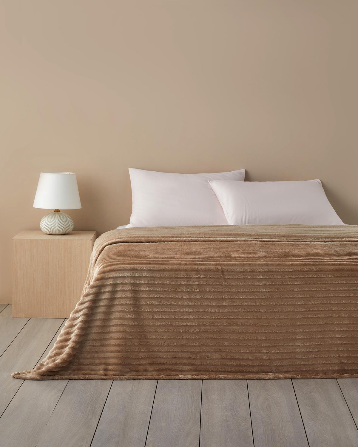 Modern Line Çizgili Super Soft Tek Kişilik Battaniye 150x200 cm Bej