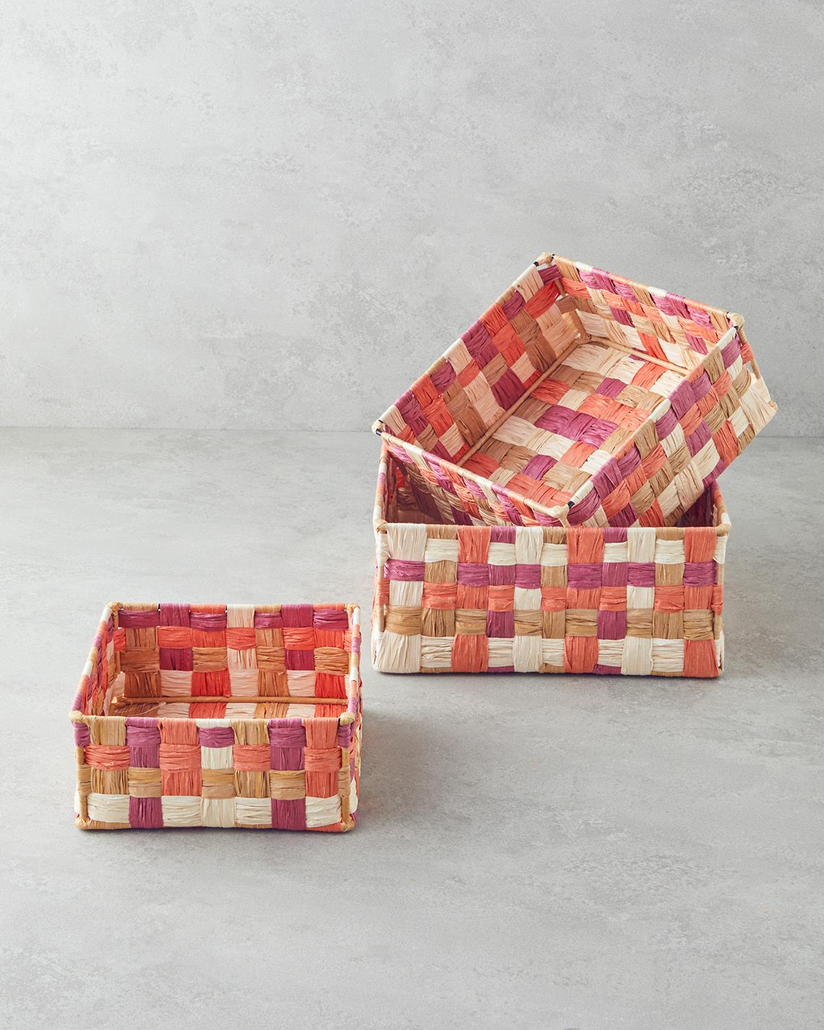 Modern Square Kağıt İp Sepet 18x18x8cm Turuncu