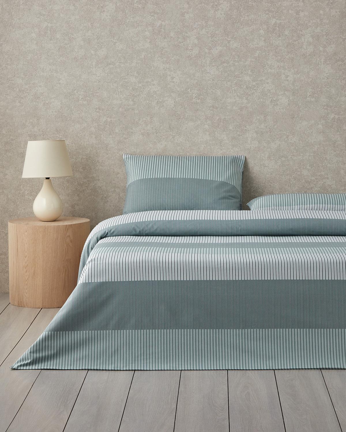 Modern Strip Kolay Ütülenir Çift Kişilik Nevresim Takımı 200x220 cm Yeşil