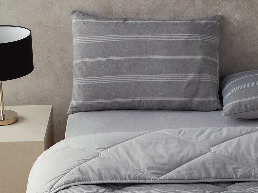 Modern Stripe Polycotton Çift Kişilik Uyku Seti Antrasit