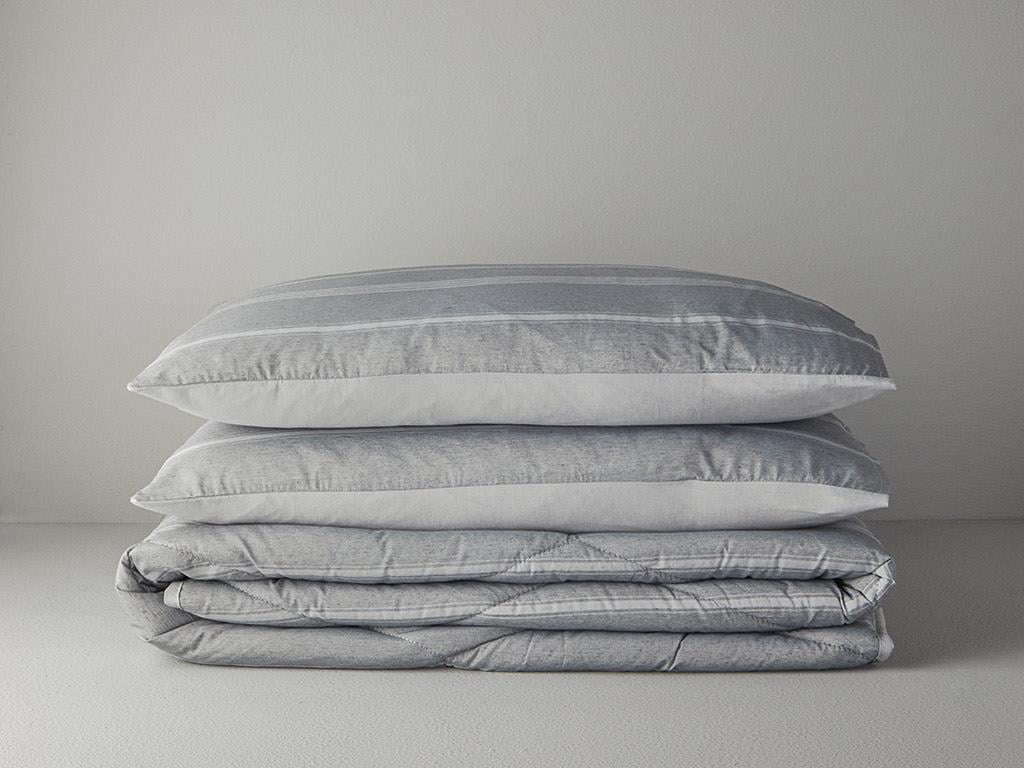 Modern Stripe Polycotton Çift Kişilik Uyku Seti Antrasit