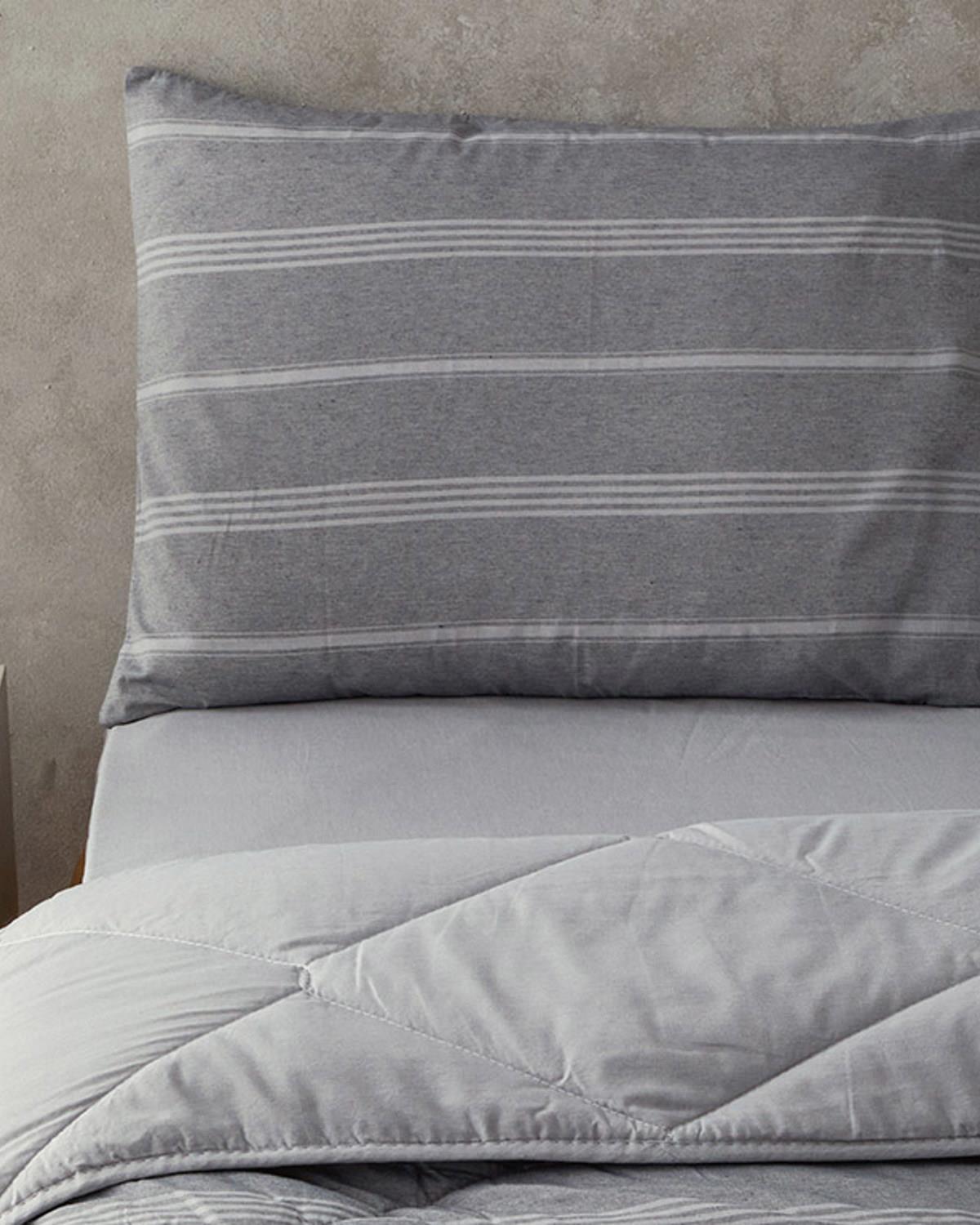 Modern Stripe Polycotton Tek Kişilik Uyku Seti Antrasit
