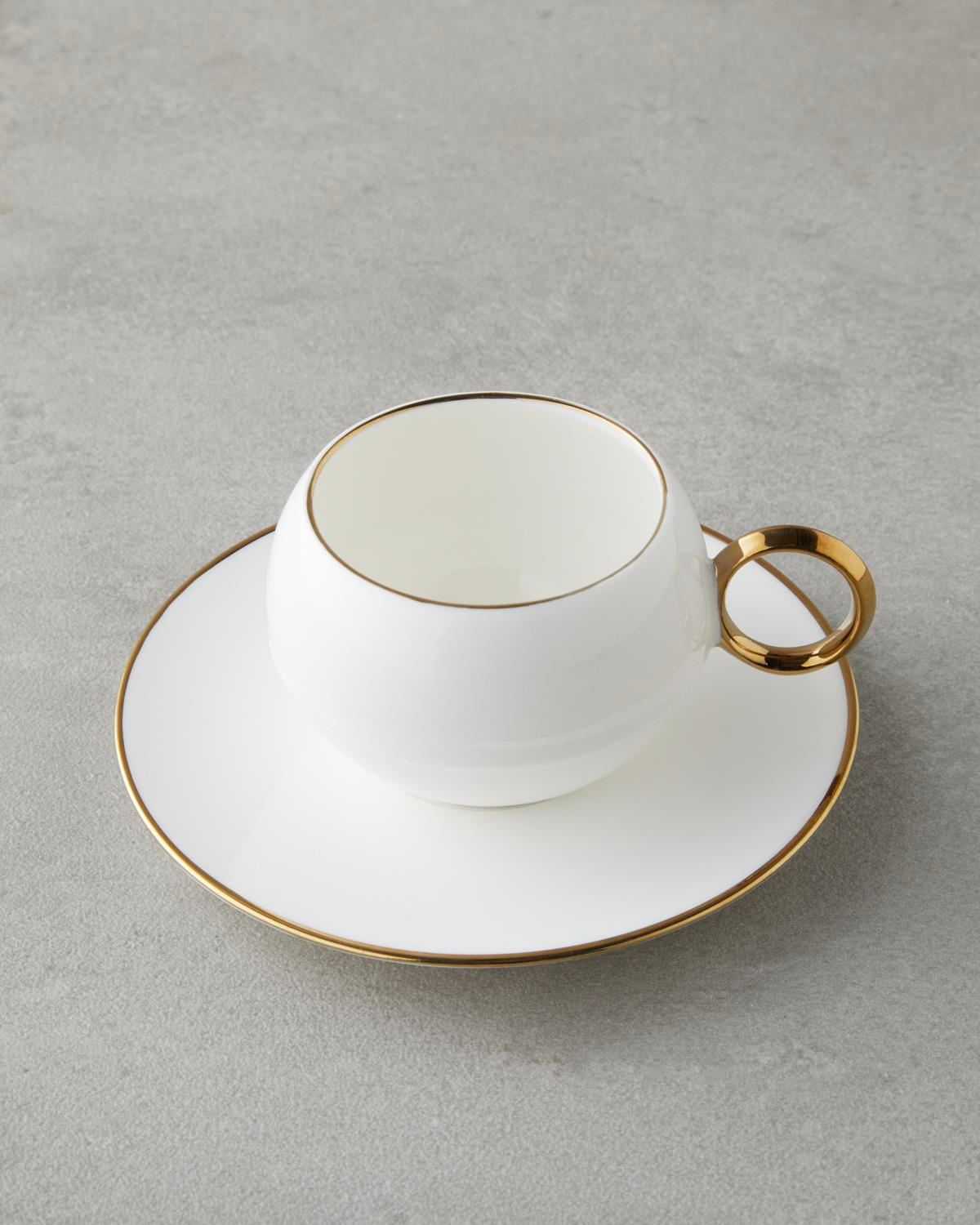 Moonlit Porselen 12 Parça 6 Kişilik Kahve Fincan Takımı 90 ml Beyaz-Gold