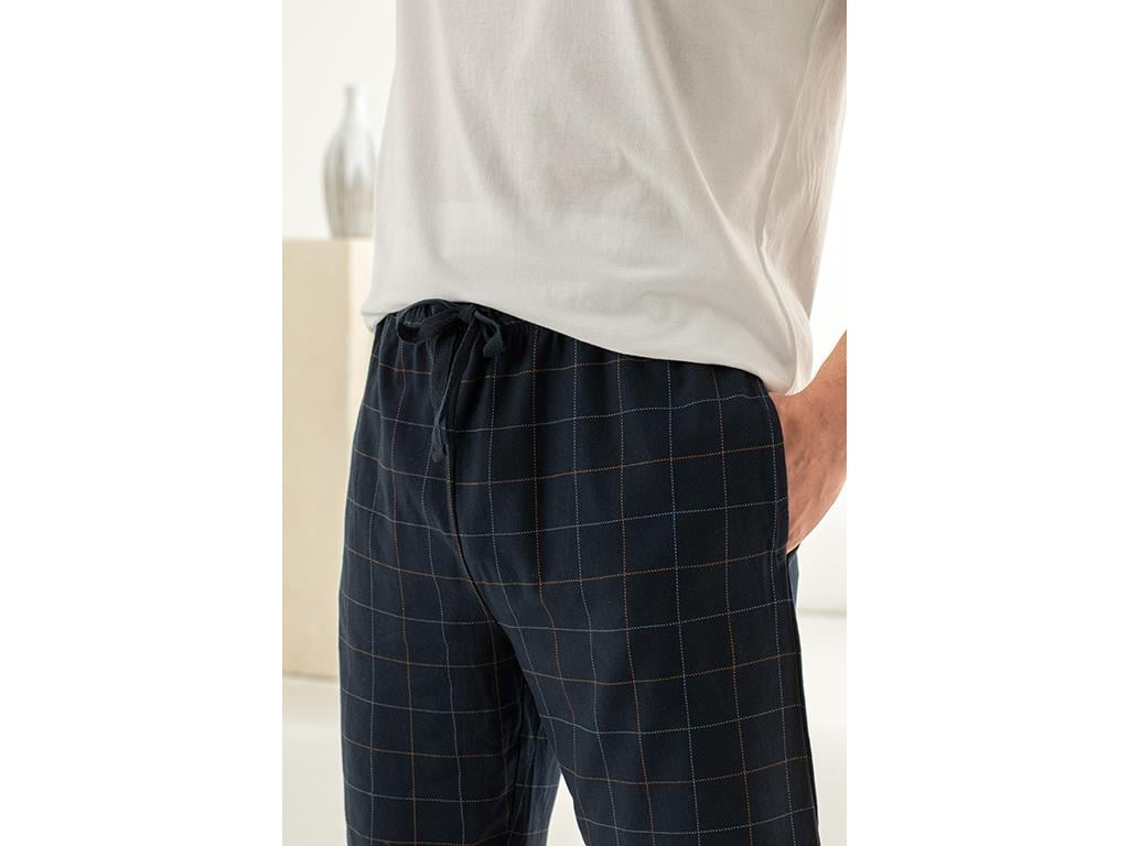 Navy Checked Penye Erkek Pijama Takımı Lacivert