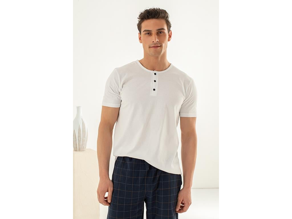 Navy Checked Penye Erkek Pijama Takımı Lacivert