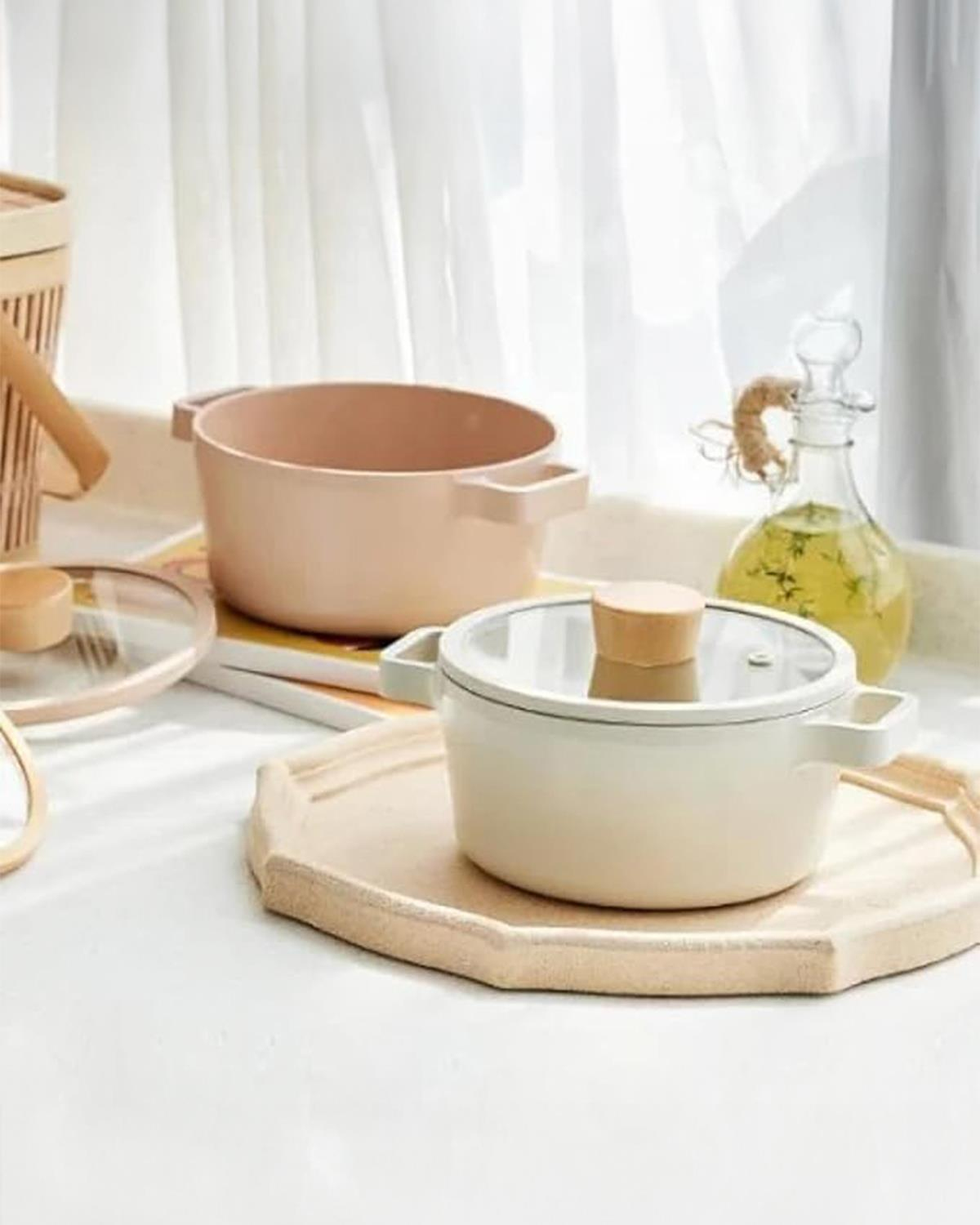 Neoflam Fika Alüminyum Döküm Tencere 18 cm Bej