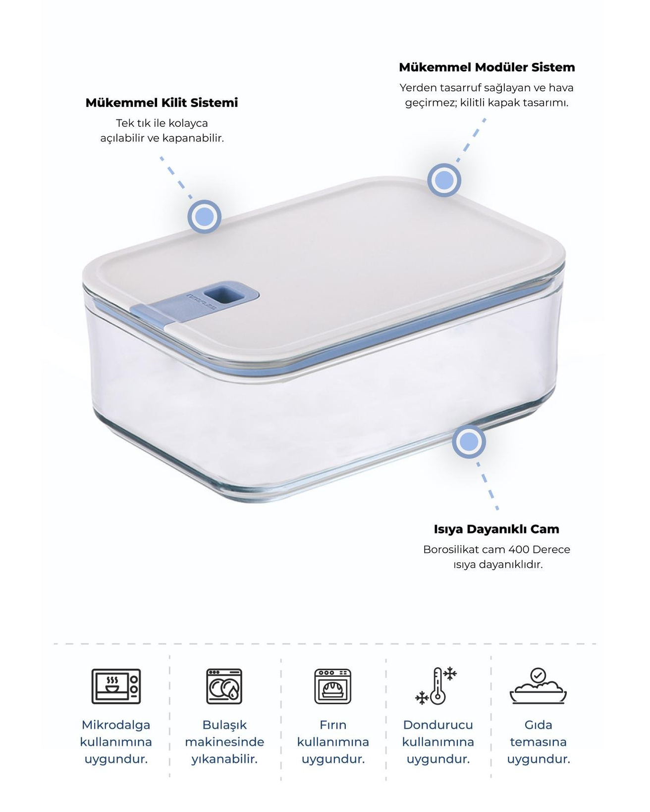 Neoflam Perfect Seal Cam Derin Saklama Kabı 1600 ml Şeffaf