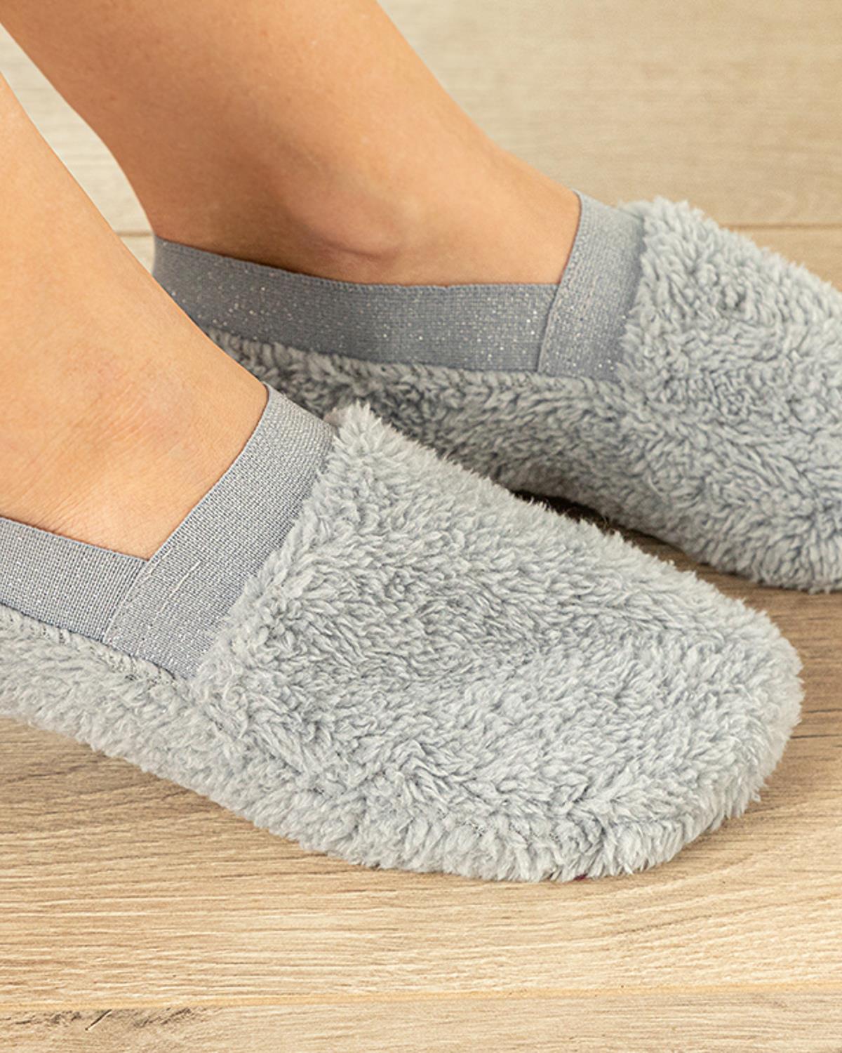 New Soft Silvery Peluş Kadın Peluş Çorap - Gri