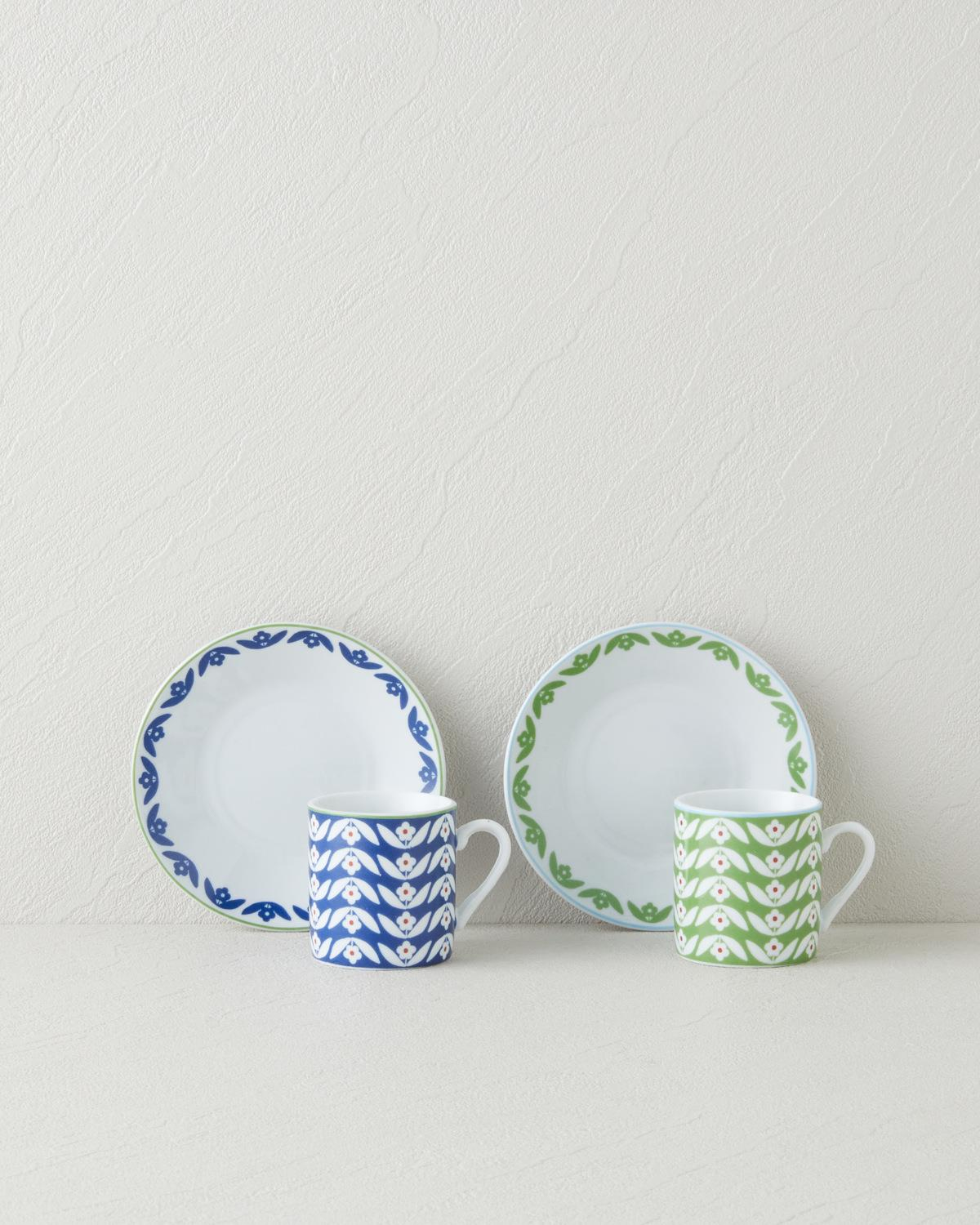 Nixie Flowery Porselen 12 Parça 6 Kişilik Kahve Fincan Takımı 80 ml Yeşil-Mavi