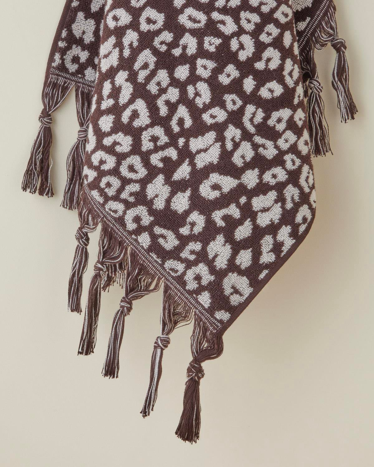 Noir Leopard Pamuk Püsküllü Yüz Havlusu 50x80 cm Ekru-Kahve