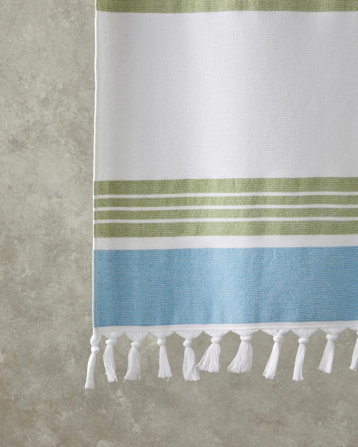 Nova Pamuklu Saçaklı Plaj Havlusu 90x150 cm Ekru-Yeşil-Sarı
