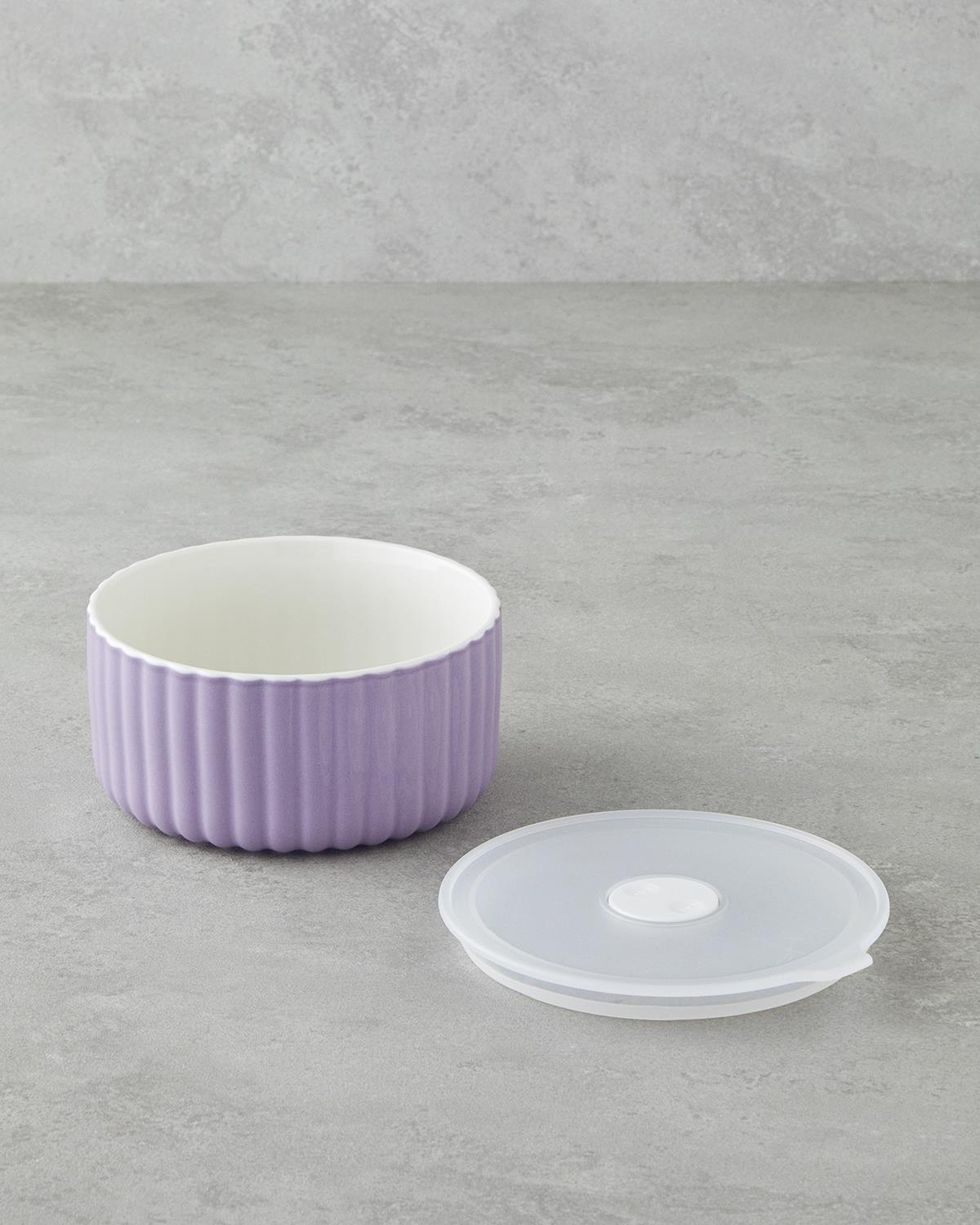 Oliver New Bone China 3'lü Saklama Kabı 300 ml-600 ml-800 ml Lila-Lacivert-Krem