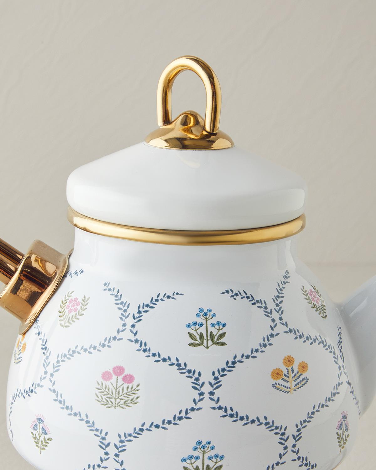 Ornate Retro Emaye Mini Çaydanlık 0,50 lt + 1,1 lt Mavi