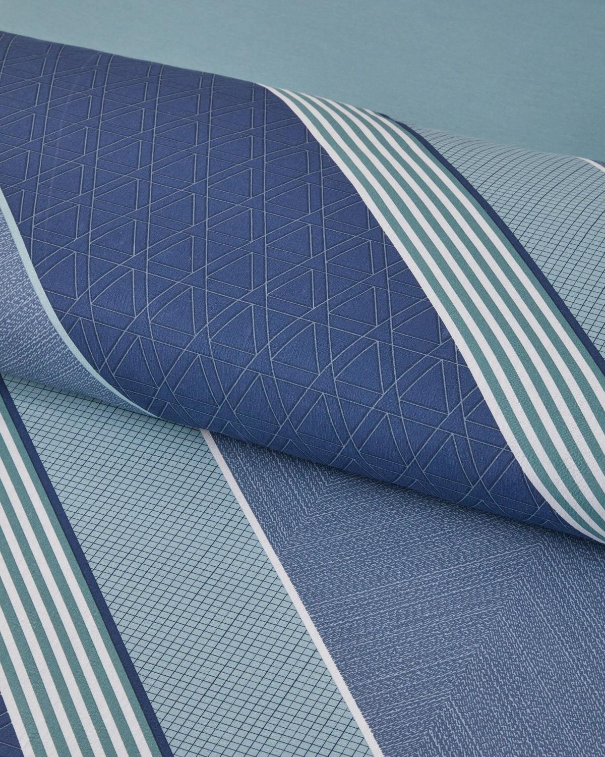 Parallel Patch Kolay Ütülenir Çift Kişilik Nevresim Takımı 200x220 cm Koyu Mavi-Seledon