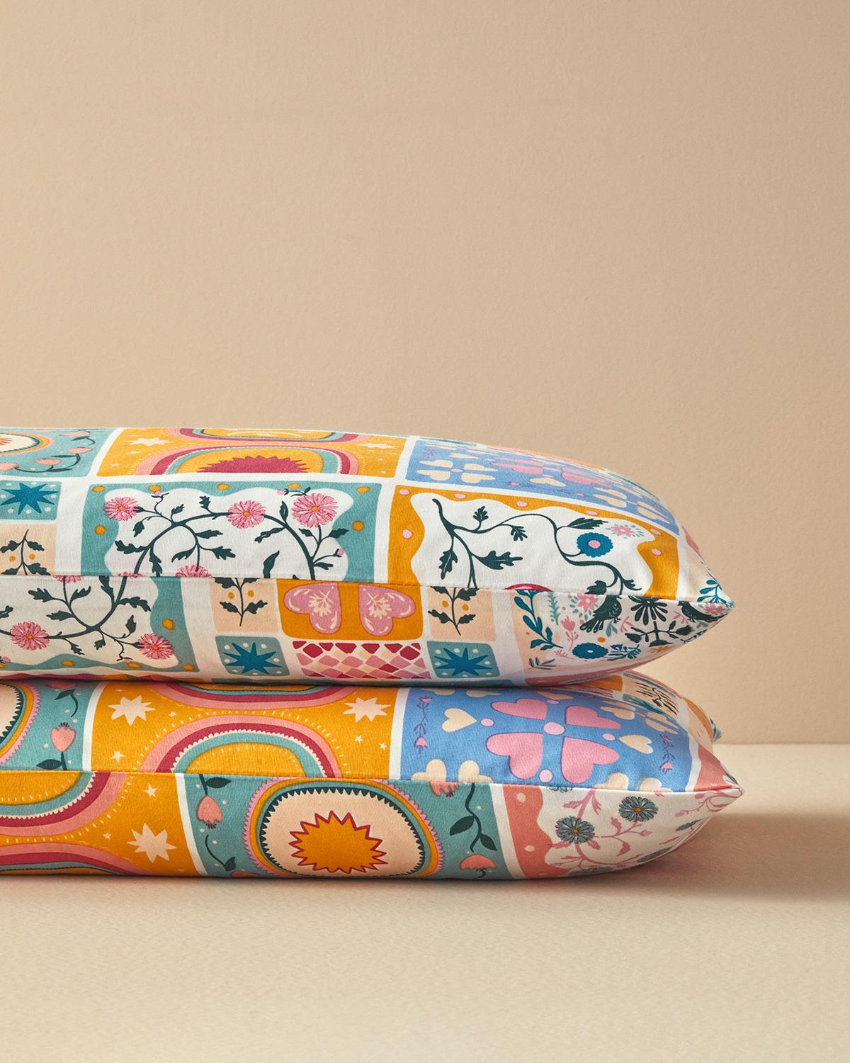 Patchwork Harmony 2'li Yastık Kılıfı Pembe
